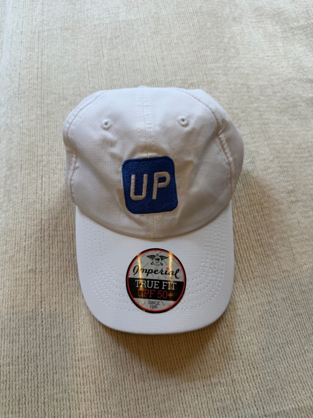 Wheels Up UP Logo White Imperial Golf Hat Cap Adjustable UPF 50+ Performance NEW